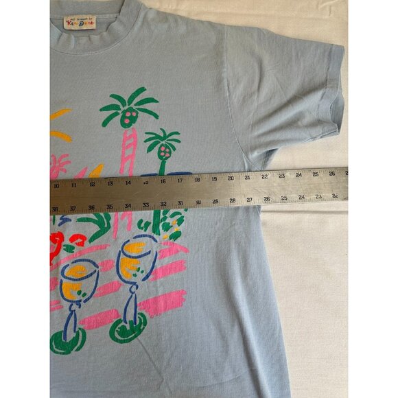 VTG Ken Done Art 80s Graphic Palm Tree SUN Flower NEON T-shirt PUFF PAINT - Picture 7 of 13
